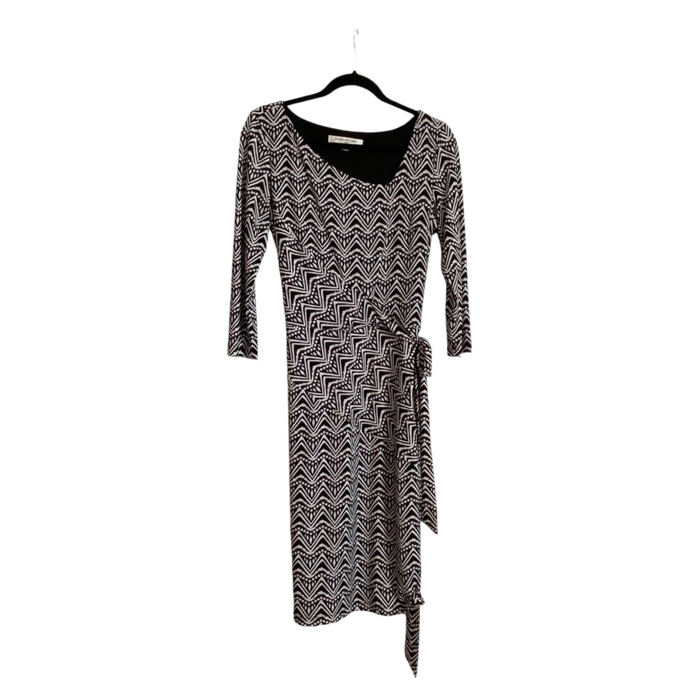 Evan Picone Black & White Faux Wrap Dress Women’s Size 12 Elegant Workwear Midi